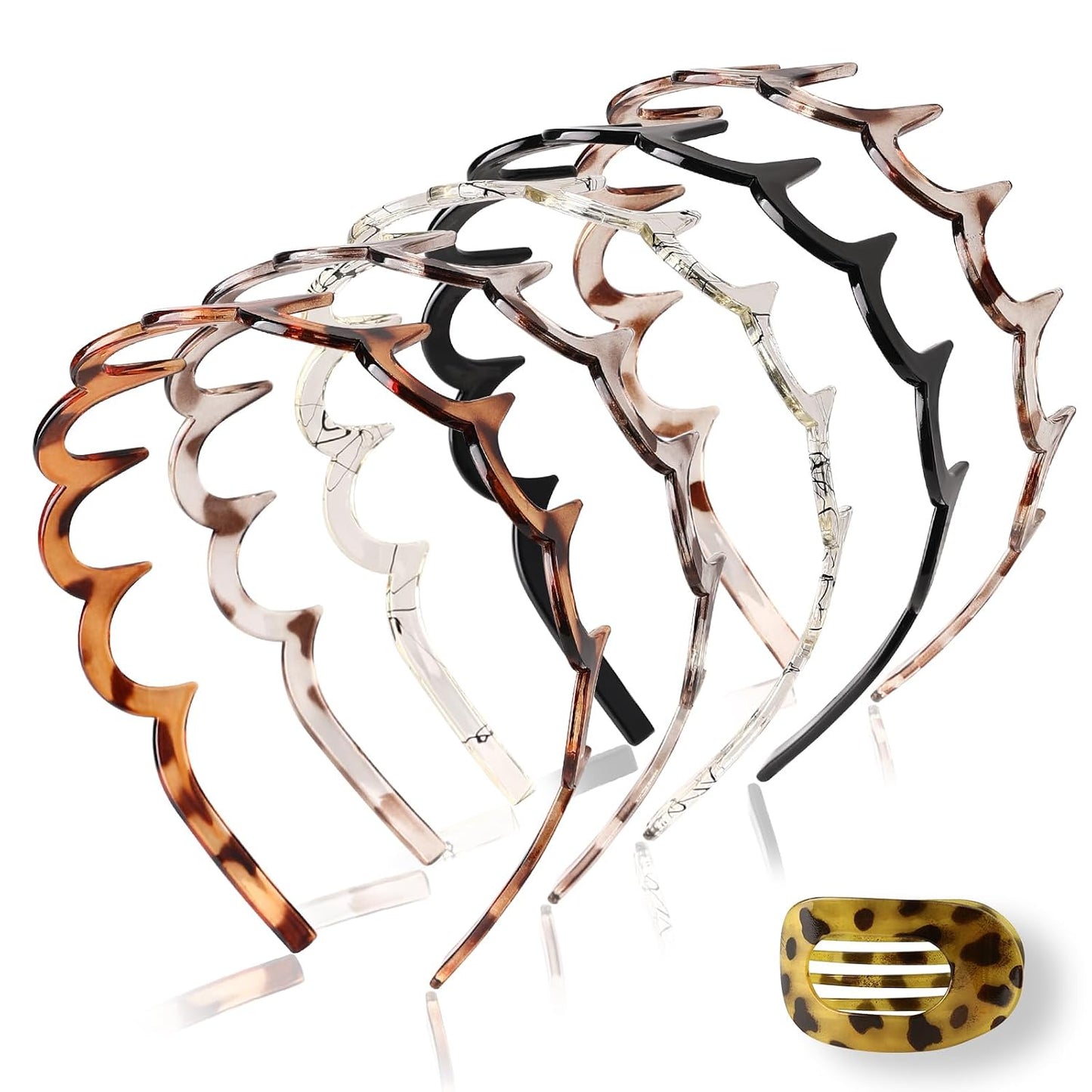Zig Zag Headbands for Women - 5-Pack Wavy Teeth Hair Accessories | Includes 1 Hair Clip