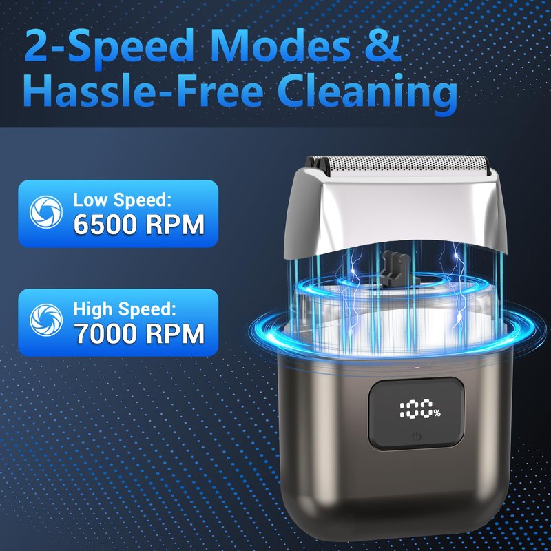 YOXSPD Electric Foil Shavers for Men: Mini Electric Razor with 3 Floating Blades, LED Display, Dual Speed - IPX7 Waterproof Wet/Dry Cordless Razor, USB Fast Charging, Travel Lock (Gray)