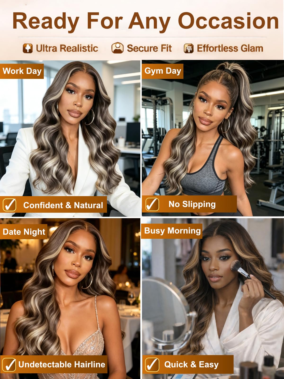 UNICE 13x4 Lace Front Wig Human Hair Body Wave,Pre-Everything Glueless Wig Pre-Plucked Pre-Cut,Ash Brown Blonde Highlight Wavy Drawstring Wig, Face Framing Layers,No Slip,Ready to Wear 16 inch