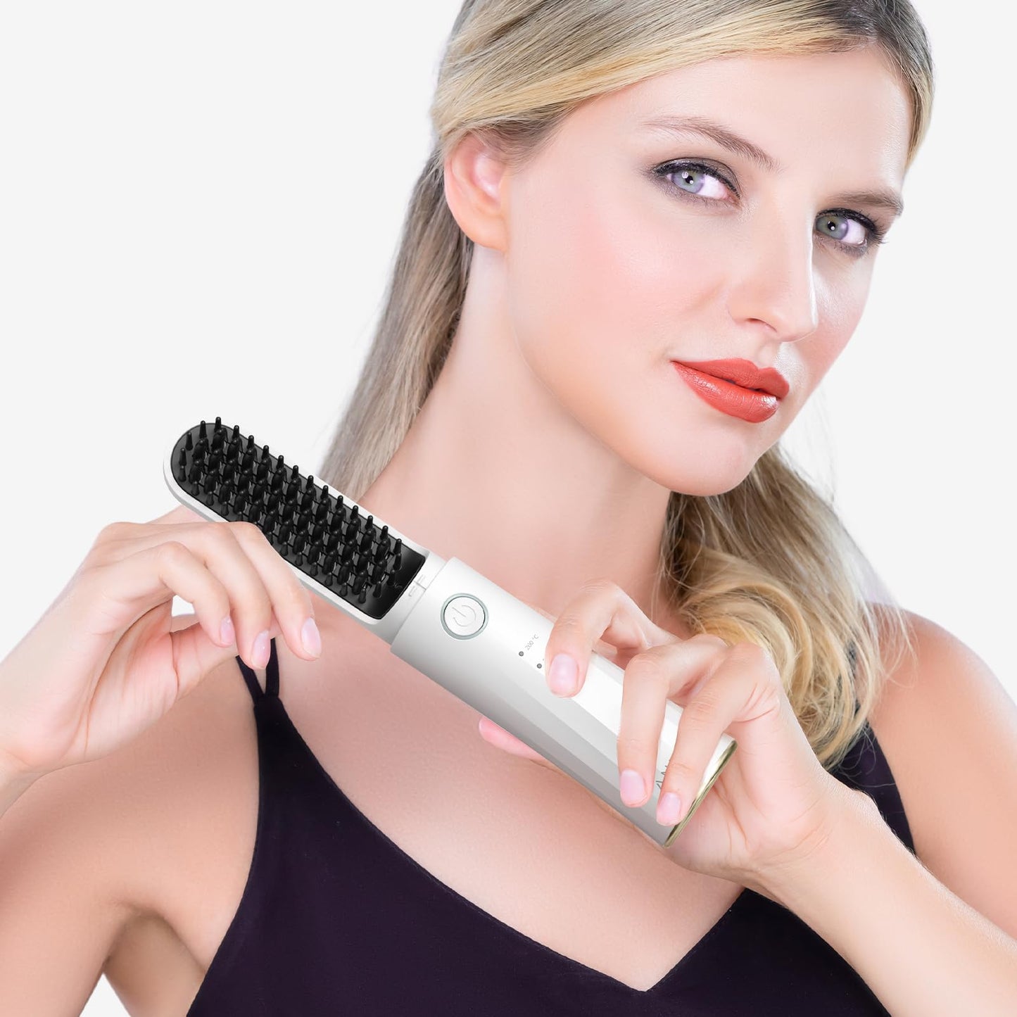 Cordless Hair Straightener Brush, ANLAN Portable Straightening Brush for Travel, Mini Hot Ionic Straightener Comb for Women, Rechargeable & Travel-Friendly for All Hair Textures, White