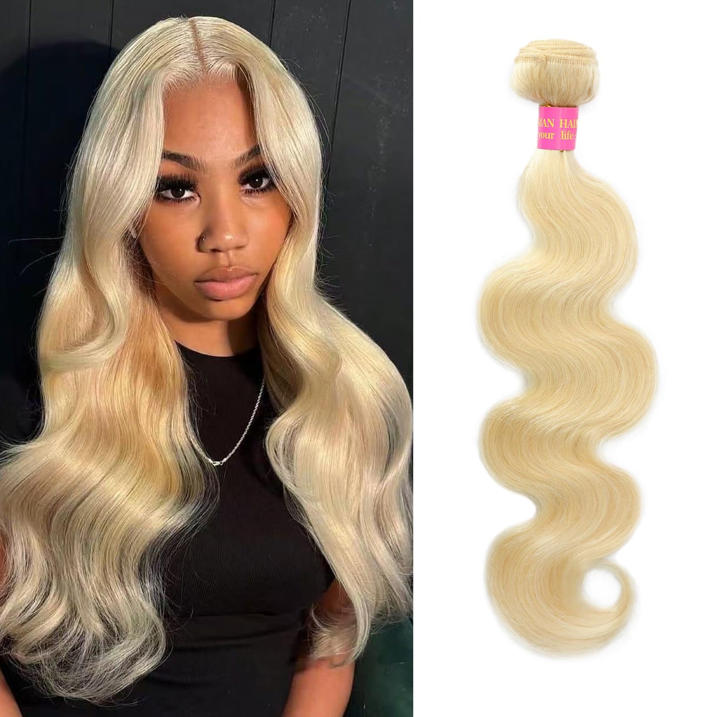 14Inch Blonde Bundles Human Hair 613 Body Wave Bundles Human Hair Extensions,100% Real 14A Brazilian Virgin Raw Easy to Dye No Synthetic Blend No Tangle No Shedding 3X-Lifespan