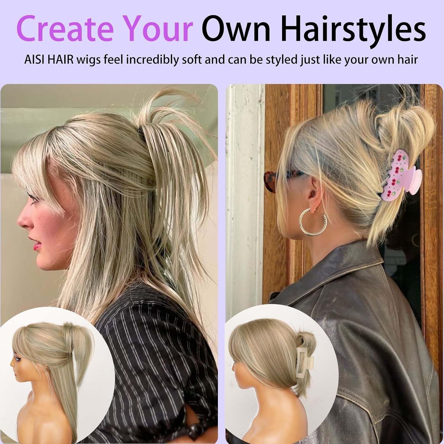 Ash Beige Blonde Wig with Highlights - Beginner Friendly Middle Length Straight Wig for Women | Natural Layered Bangs