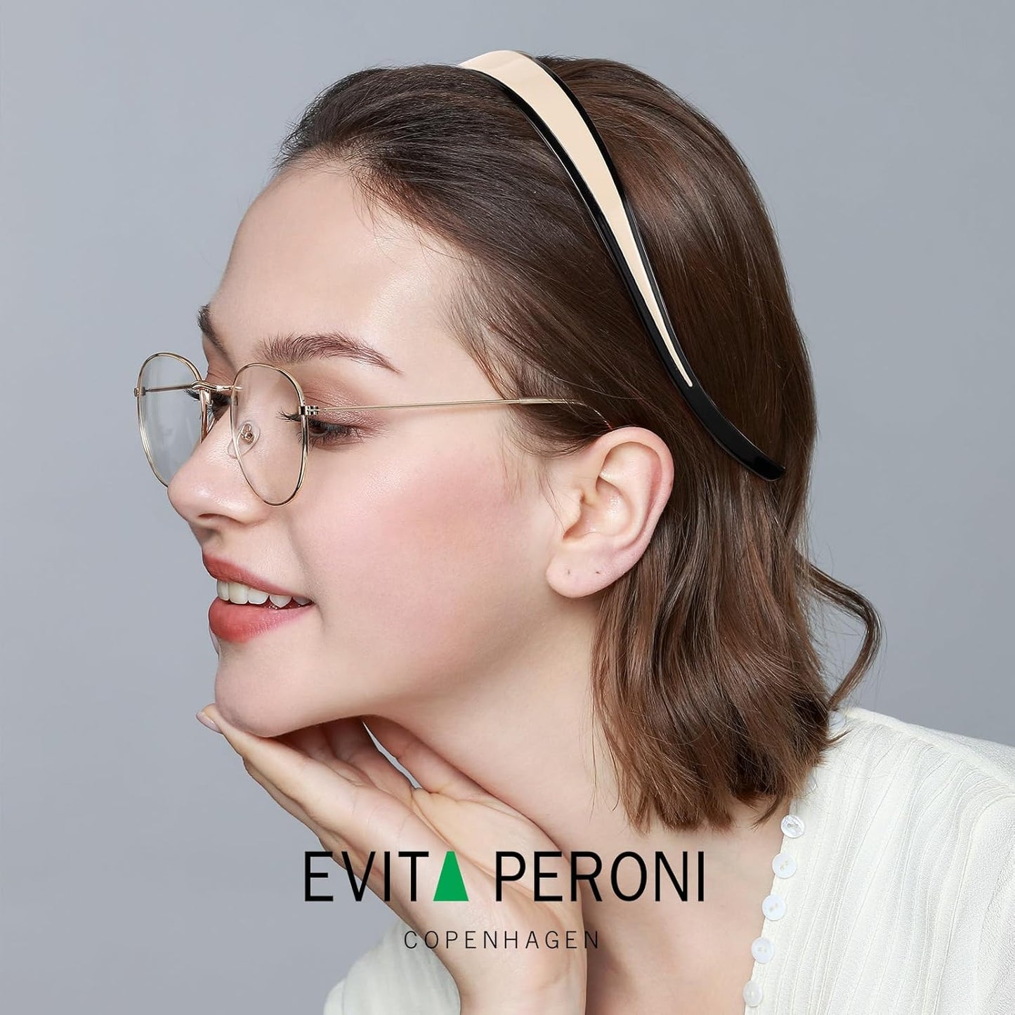 Evita Peroni Headband for Glasses - Stylish Black & Off-White Hair Accessory | Comfortable Non-Slip Design