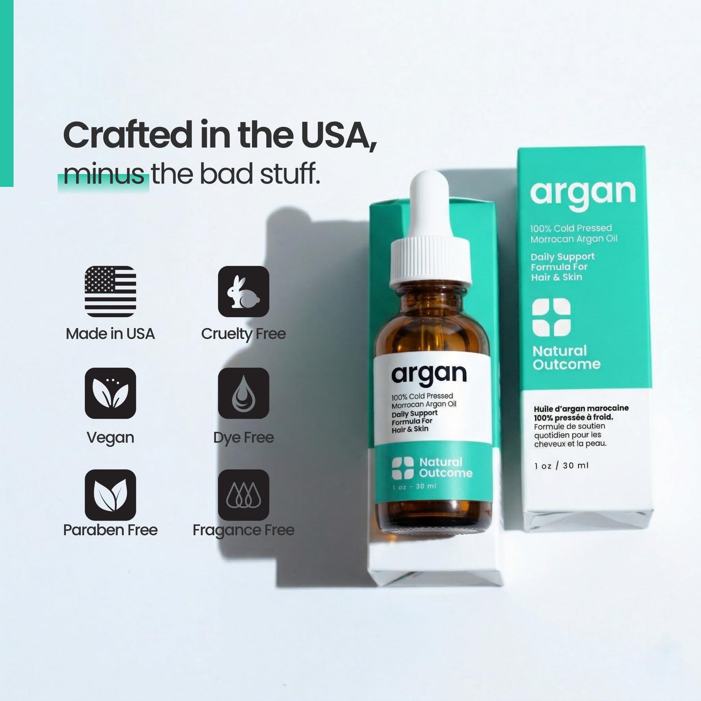 natural outcome Argan Oil 100% Pure Moroccan Cold-Pressed Face, Body and Hair Lightweight Oil for Moisturizing, Hydrating & Skin Nourishment, 1 oz