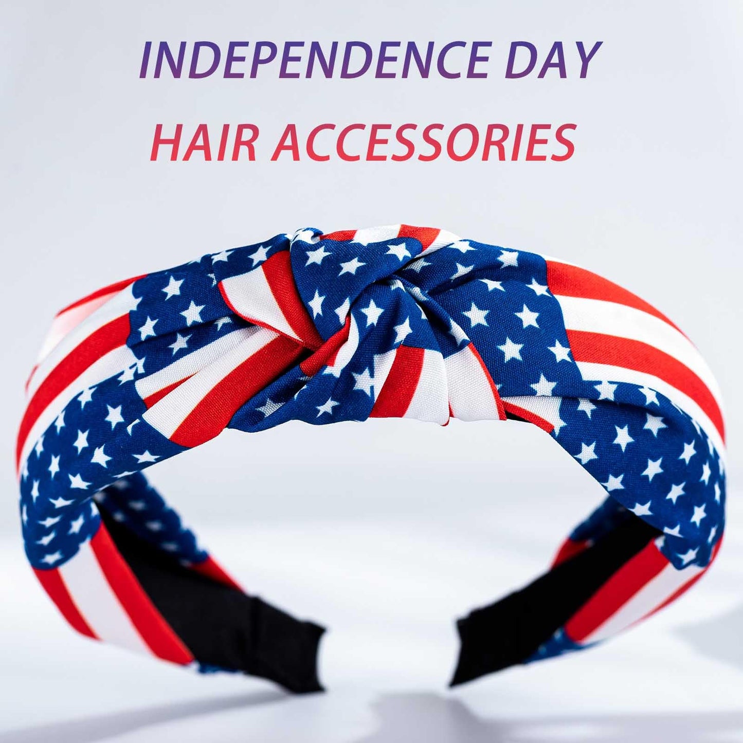 Acenail 4th of July Headbands USA Patriotic Hairbands American Flag Red White Blue Stars Headband Wide Knotted Non Slip Head Bands Independence Day Hair Accessories for Women 2Pcs (USA B)