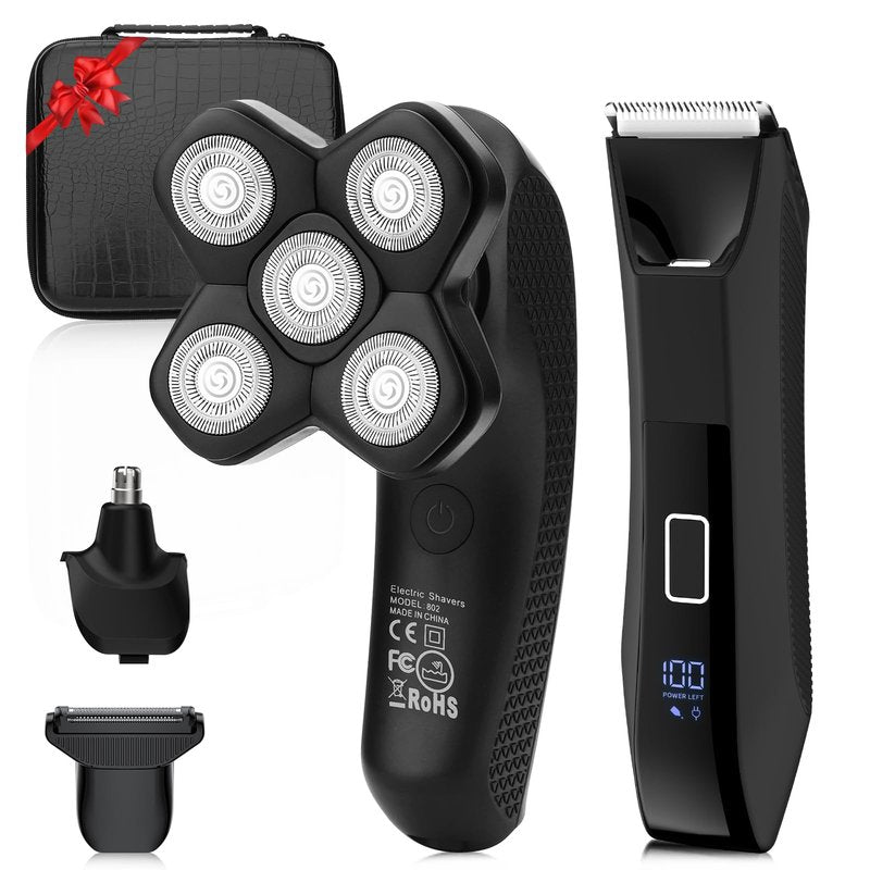 Lanumi Head Shavers for Blade Men Electric Razor 3 in 1 Manscape Groin & Body Hair Trimmer Wet Dry Grooming Kit Led Display ，Gifts for Men