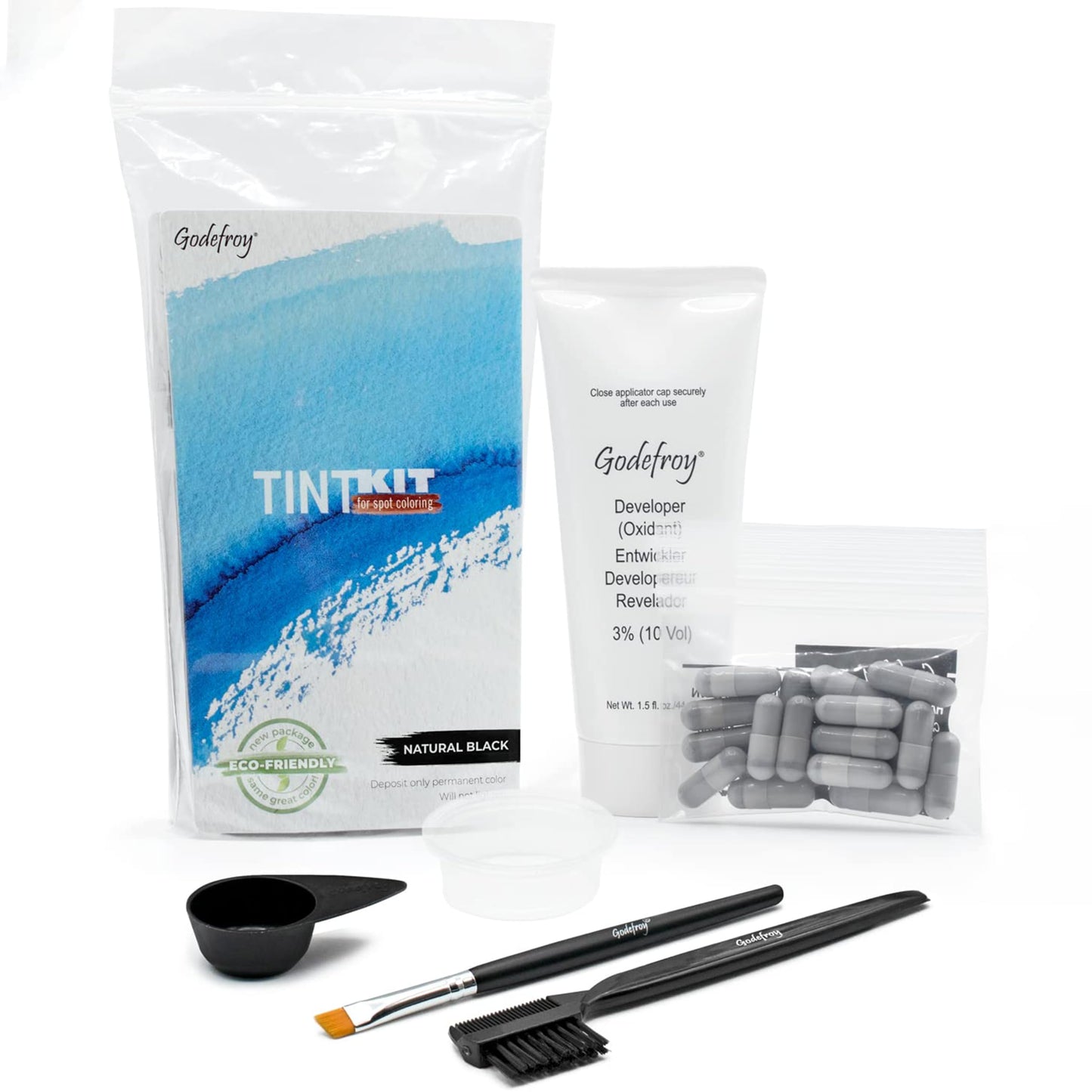 Godefroy Hair Color Tint Kit for 100% Gray Coverage, Natural Black, 20 Applications, Long-Lasting Root Touch-Up for Men & Women, Pre-Measured Capsules, No Waste, DIY Salon-Quality Results at Home