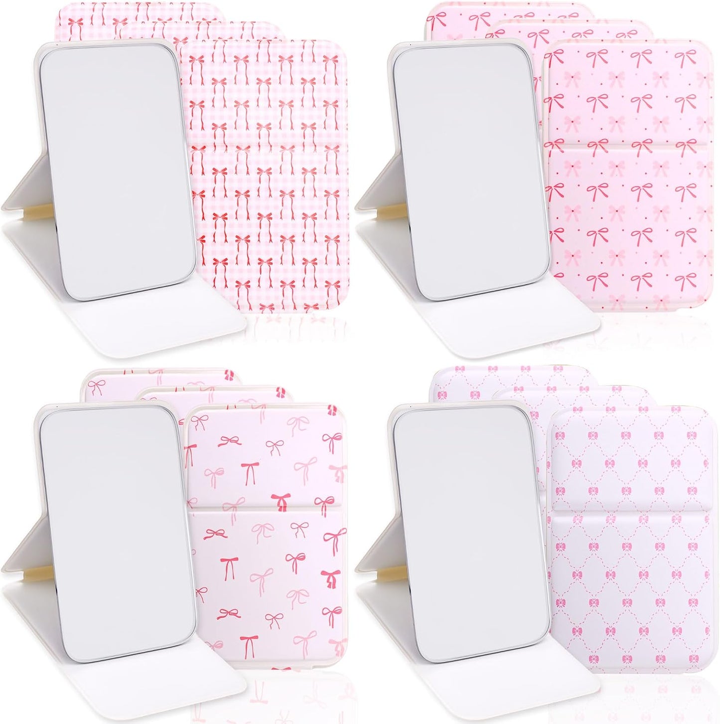 Compact Folding Mirrors - 16 Pcs Pink Bow Mini Travel Mirrors for Women | Handheld Pocket Size