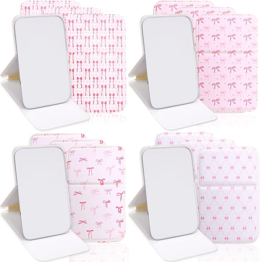 Compact Folding Mirrors - 16 Pcs Pink Bow Mini Travel Mirrors for Women | Handheld Pocket Size