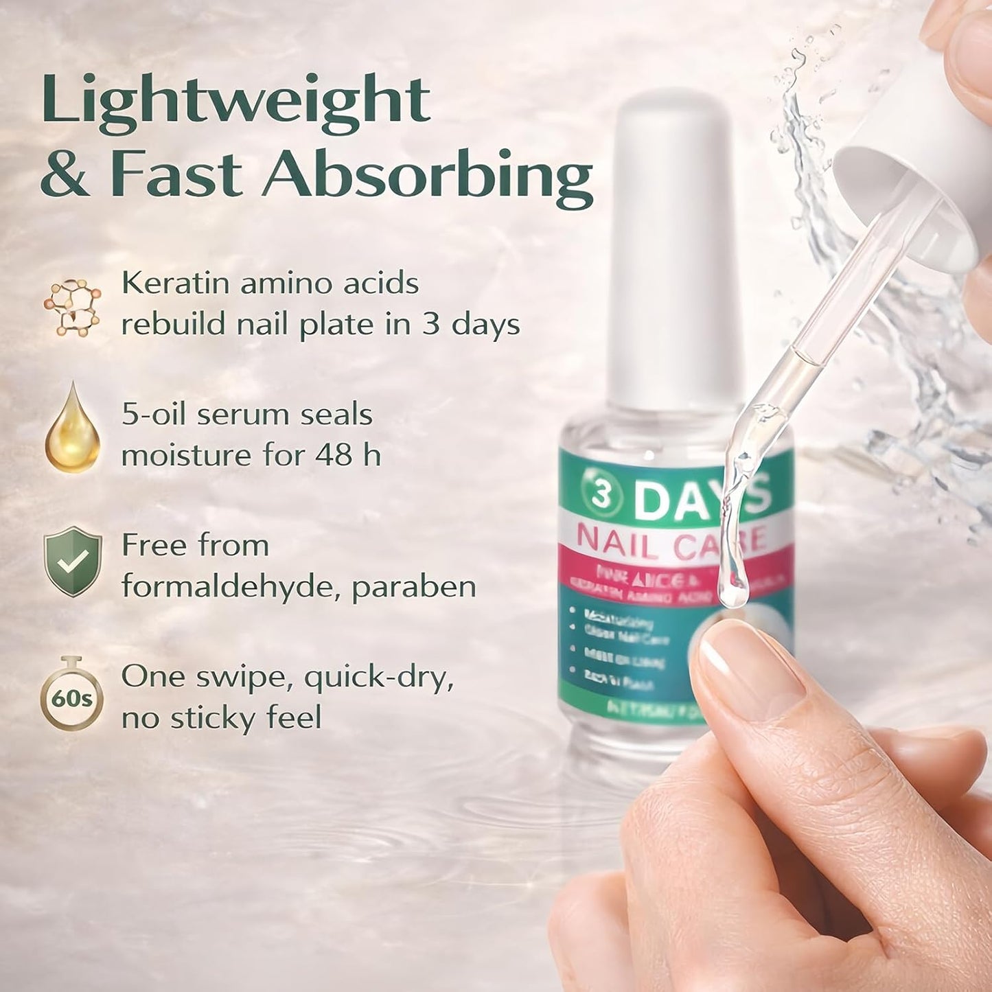 Nail Strengthening & Hydrating Oil - Clear Daily Care Solution for Weak Nails | 15ml Natural Gloss Finish
