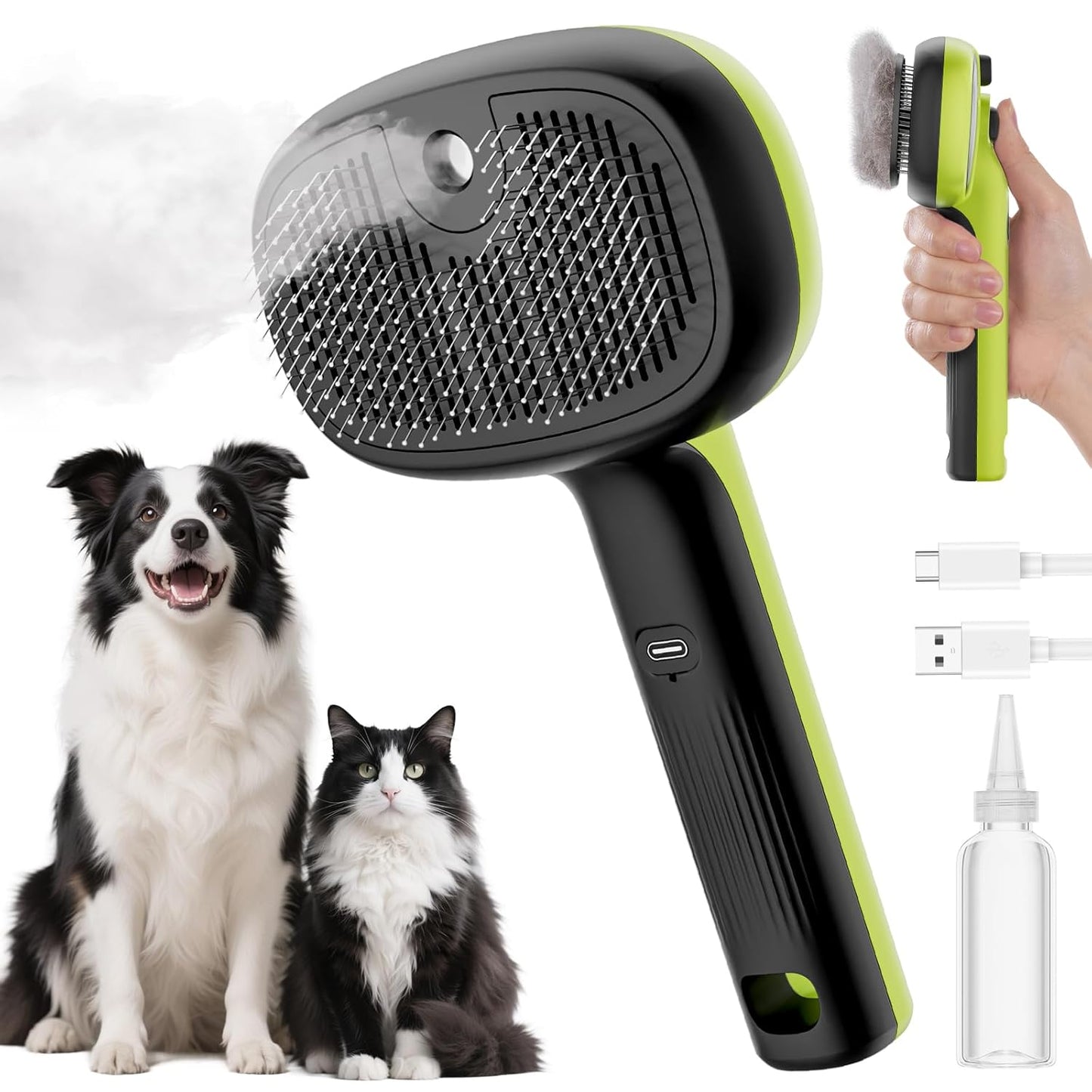 Pecute Cat Steam Brush - Self-Cleaning Grooming Tool with 2 Spray Modes | Large Capacity Tank for Shedding & Massaging