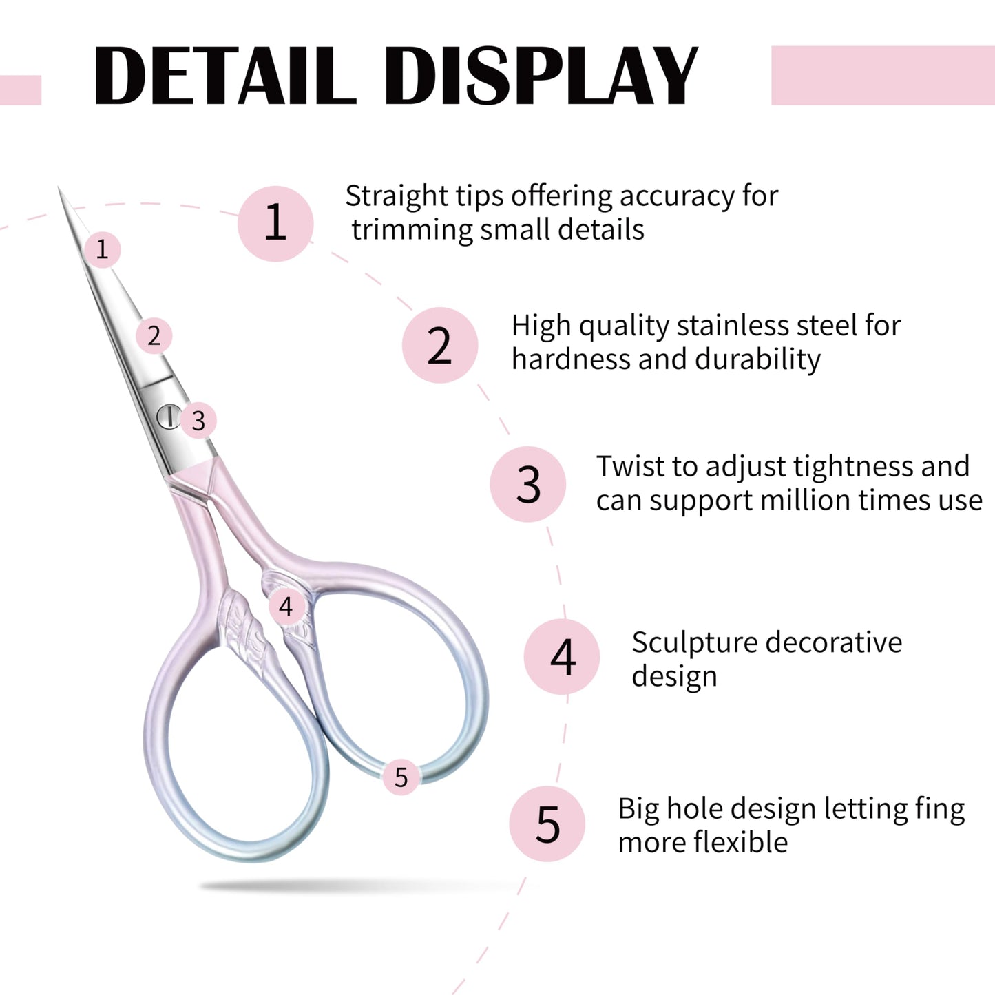 2 Pcs Eyebrow Scissors for Women, Professional Grooming Mini Scissors with Stainless Steel Straight Tip, 3.5 Inch Pink Small Scissors Beauty for Facial Hair, Eyebrows, Beard, Ear, Nose, Moustache