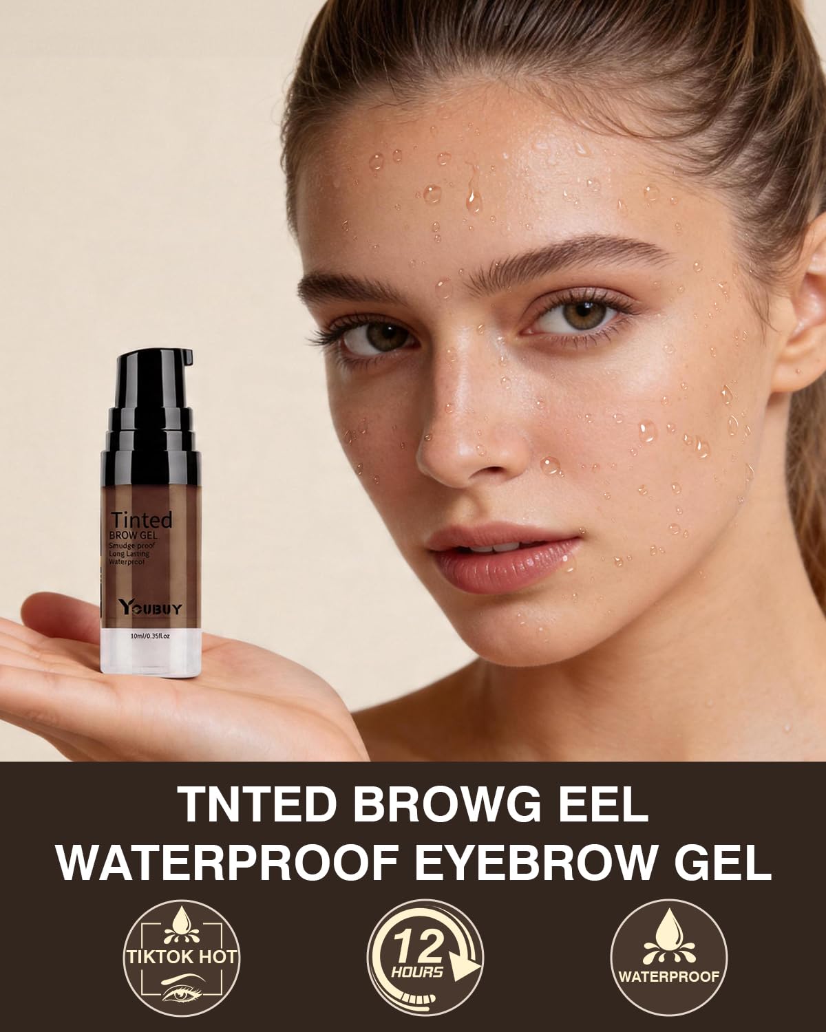 3D Tinted Eyebrow Gel Kit - Long-Lasting Waterproof Brow Cream & Stamp Stencil | Light Brown