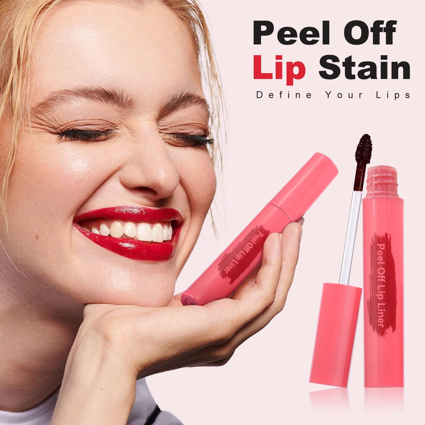 Ursoulney Lip Stain Peel Off - Long Wear Tattoo Lip Liner, Waterproof & Transfer-proof Peel Off Lip Stain with Matte Finish, Gifts for Women (Coral Red, 1 Count(Pack of 1))