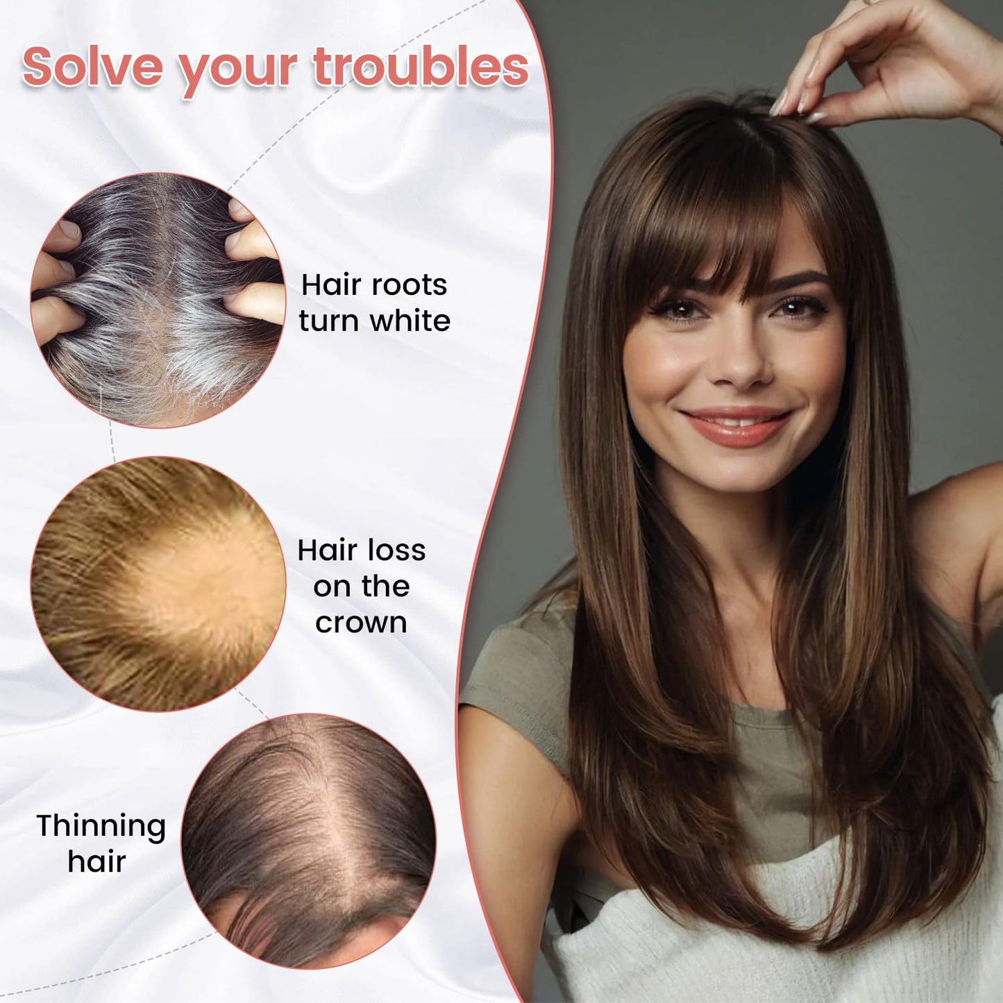 YAMI Human Hair Toppers for Thinning Hair - 10" Bangs Hairpiece | Medium Brown Mix with Dark Brown Root