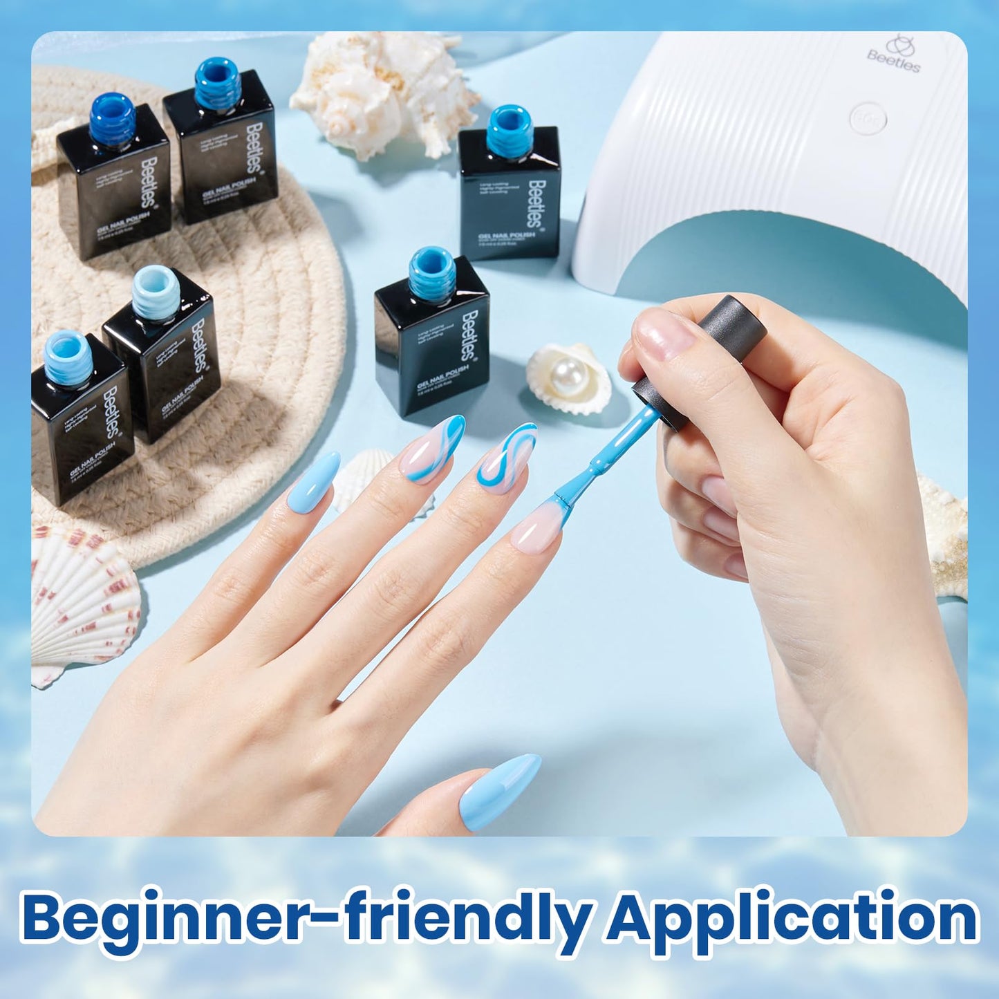 Beetles Blue Gel Polish Set - Ocean Range, 6 Colors Light Dark Navy Baby Blue Gel Nail Polish Soak Off UV LED Lamp Needed Manicure DIY Home for Women