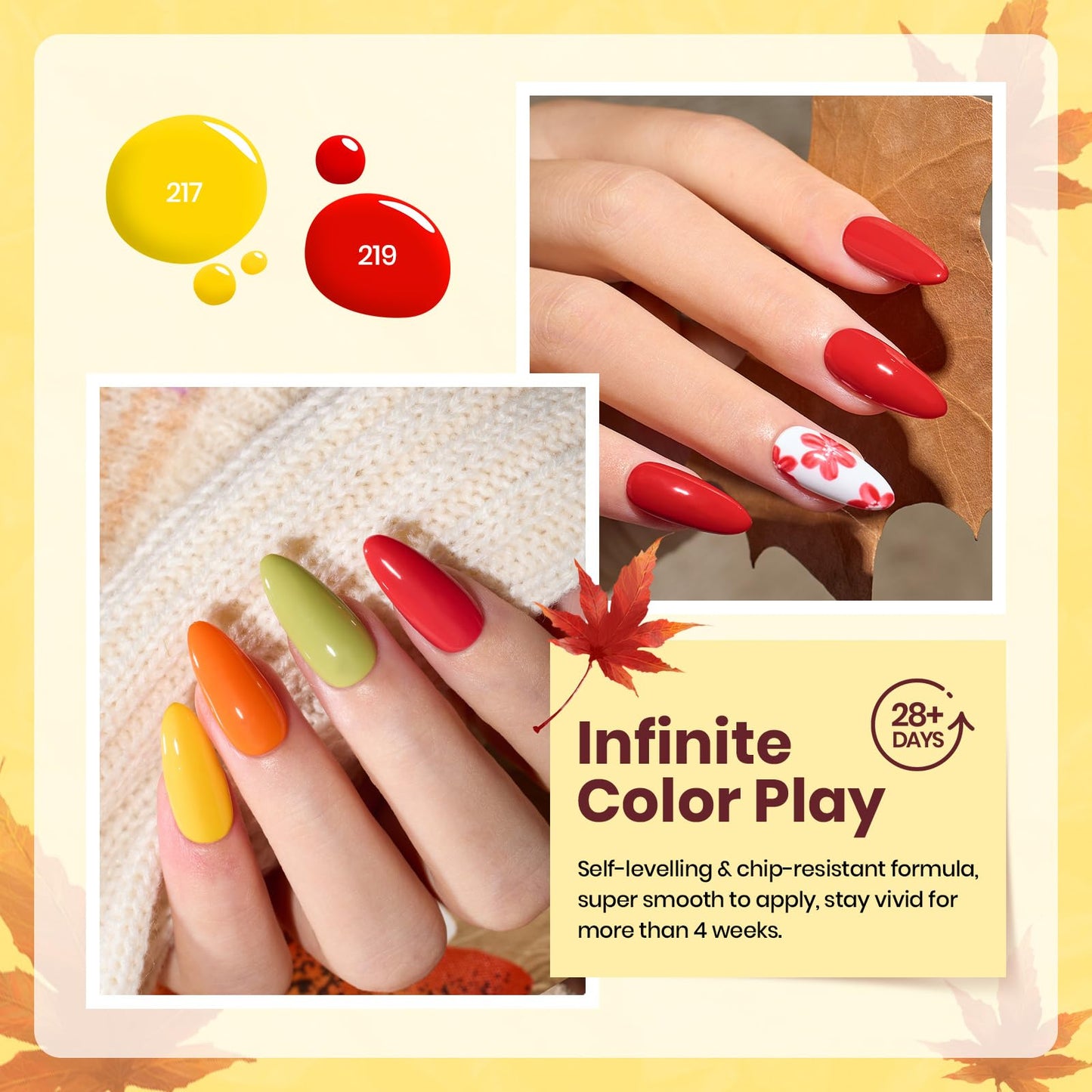 Beetles Orange Gel Polish Set – 6 Colors Red Green Purple Yellow Gel Polish Kit, Soak Off UV LED Gel Nail Polish for Manicure Nail Art Gift Women
