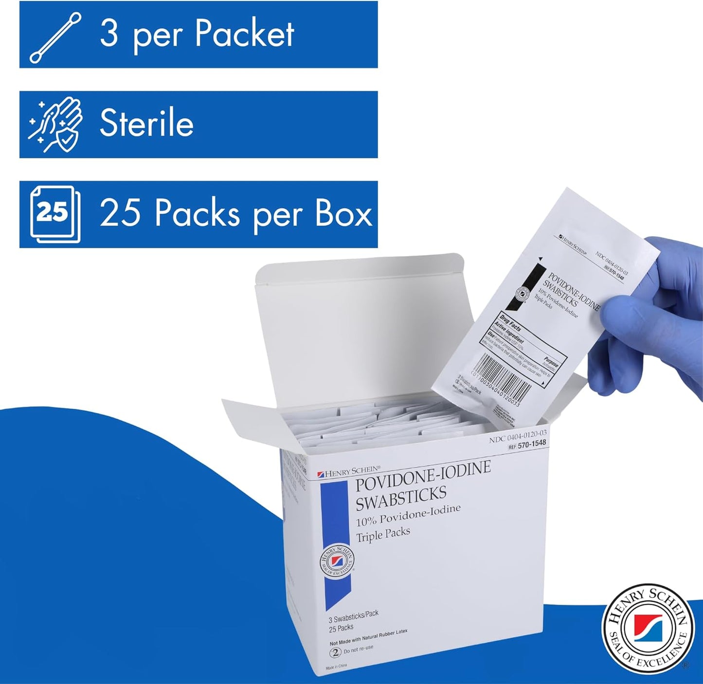 Povidone-Iodine Swabsticks - Sterile Antiseptic Skin Prep | 10% Iodine, Individually Packed, 25 Count