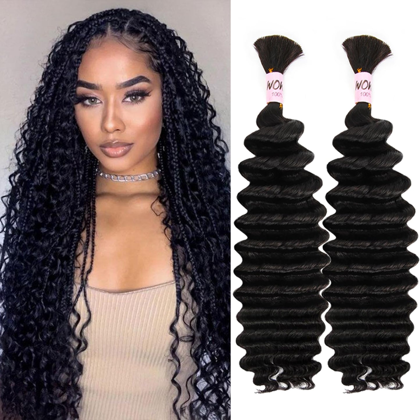 WOWANGEL Human Braiding Hair for Boho Braids, Natural Black, 20 Inch