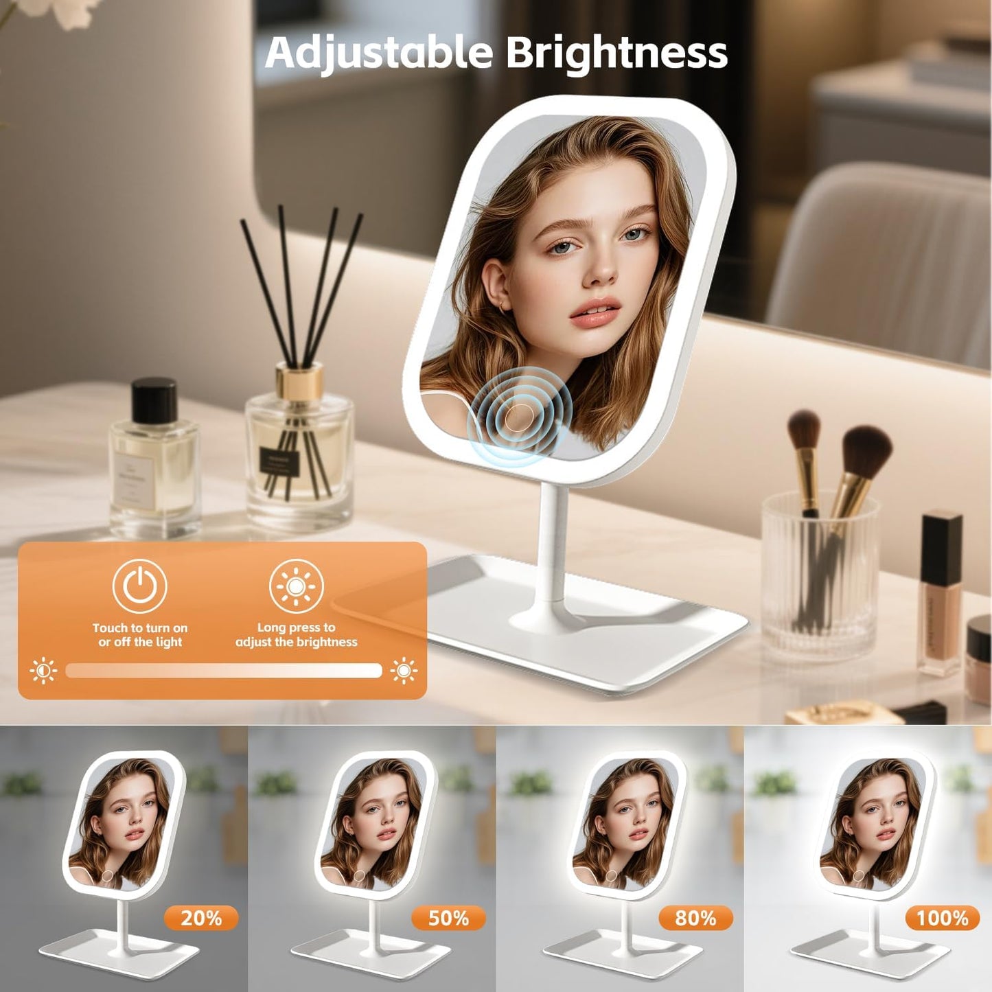 LED Makeup Mirror with Touch-Sensitive Controls - 270° Rotation, 3 Light Colors | Portable & Rechargeable