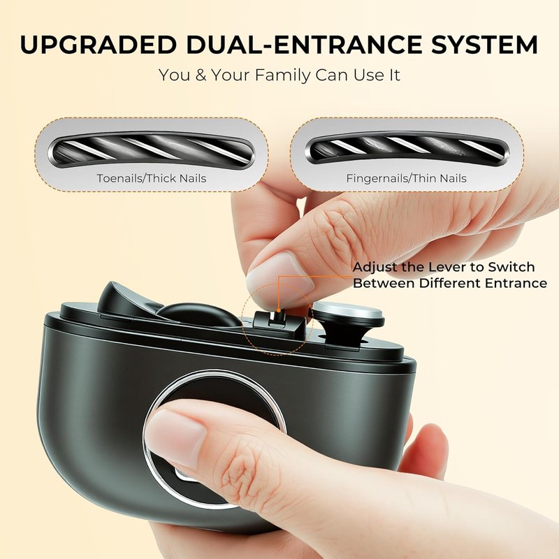 Electric Nail Clippers for Seniors - 3-in-1 Adjustable Dual-Slot, 3-Speed Trimming & Sanding | Black, Night Lighting, 1PC