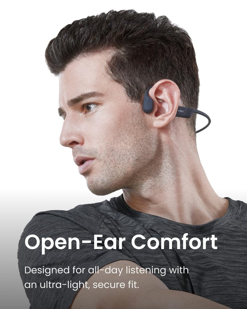 SHOKZ OpenRun Bone Conduction Open-Ear Bluetooth Sport Headphones, Running Workout Bundle with Waterproof Carrying Case & Sweat Headband, IP67 Sweat Resistant, 8H Playtime, Mic, Black