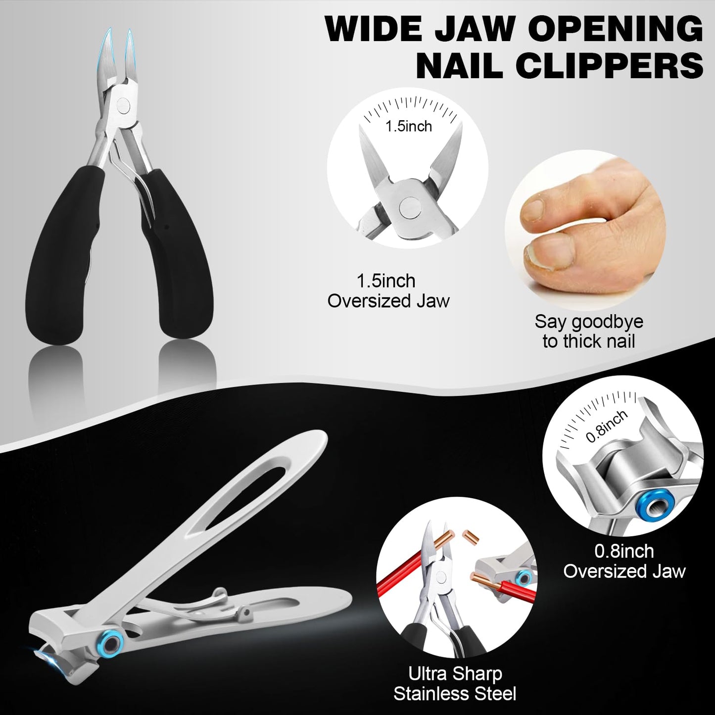 Toenail Clippers for Seniors Thick Toenails, Heavy Duty Toe Nail Clippers Adult Thick Nails Long Handle, 360° Rotating Nail Clipper, Large Toenail Clippers for Thick Nails 7Pcs