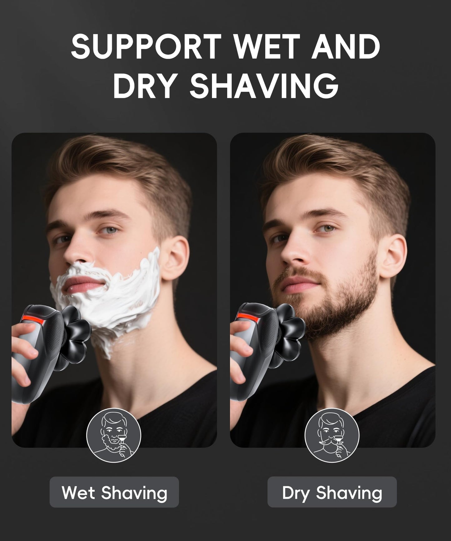 MALEGEBAZ Head shavers for Bald Men 5-in-1 Men's Grooming Kit, 7D Rotary Electric Head Shaver, IPX8 Waterproof Wet/Dry Father's Day High-Gloss Black