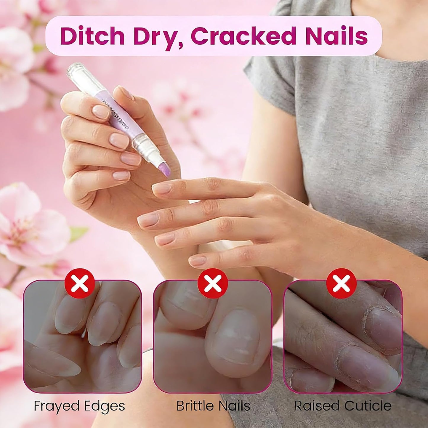Cuticle Oil Pusher Pen - Moisturizing Ceramic Nail Care Treatment | 2 Pack, No Leak Travel Size