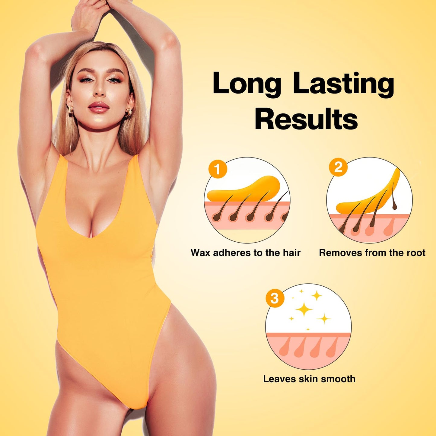 Waxers Roll on Wax Kit for Hair Removal Honey at Home Waxing Kit for Women & Men Roller Wax Cartridge Depilatory for Coarse & Thick Hair with Warmer & Strips