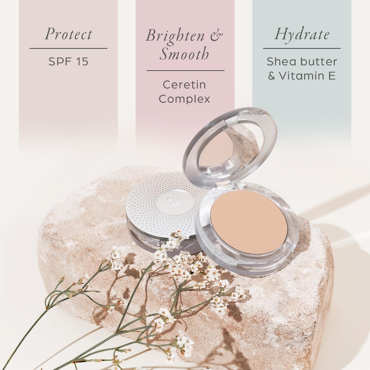 PÜR MINERALS 4-in-1 Pressed Mineral Makeup Powder Foundation with SPF 15 | Buildable Medium to Full Coverage Compact