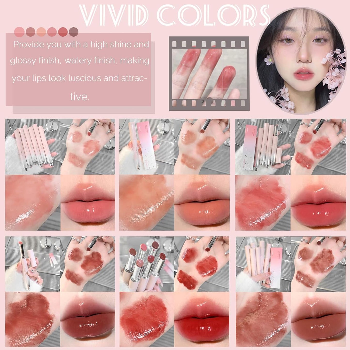 Jelly Glossy Lipstick Set - 6 Hydrating Shades from Nude to Red | Long-Lasting Moisturizing Lip Balm