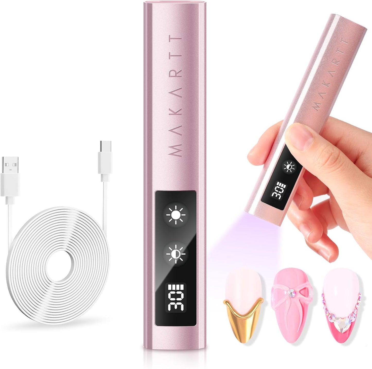 Makartt UV Nail Lamp - Handheld Flash Cure Light with Painless Mode & LCD Display | 800mAh Rechargeable, 3 Timers for Home & Salon Use