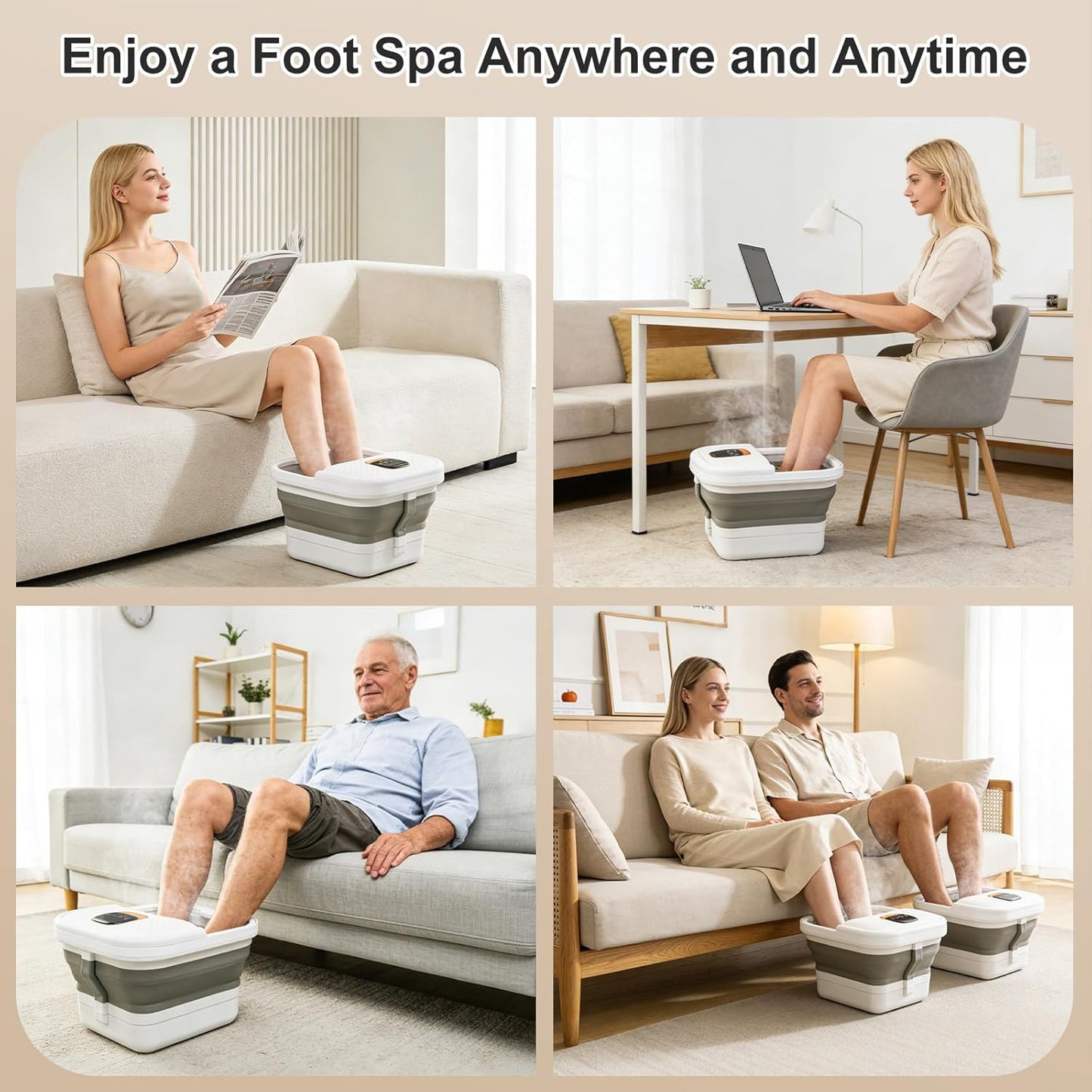 Collapsible Foot Spa Bath - Motorized Massager with Heat & Touch Screen | Pedicure Kit with Temperature Control