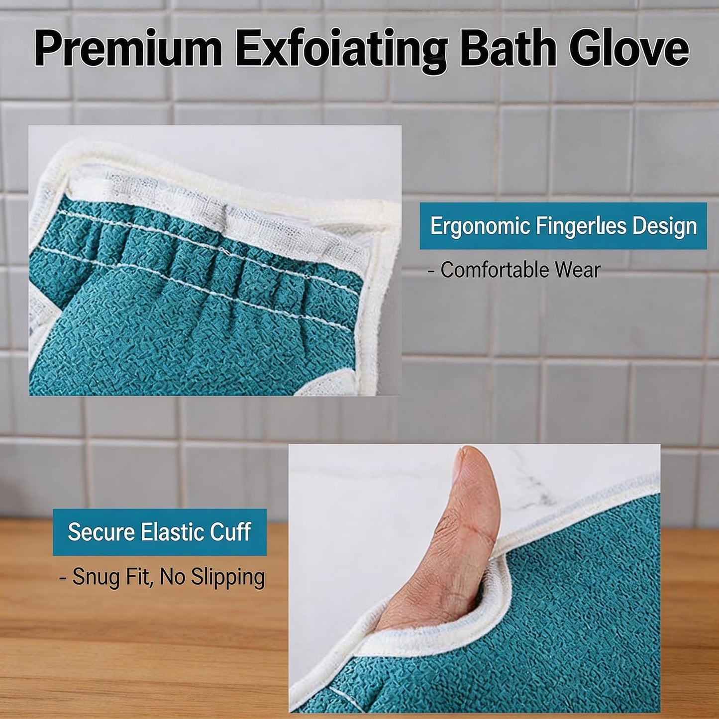Exfoliating Body Scrubber Set - Extra Thick Back Scrubber & Dual-Sided Bath Gloves | Deep Cleansing Loofah Sponge