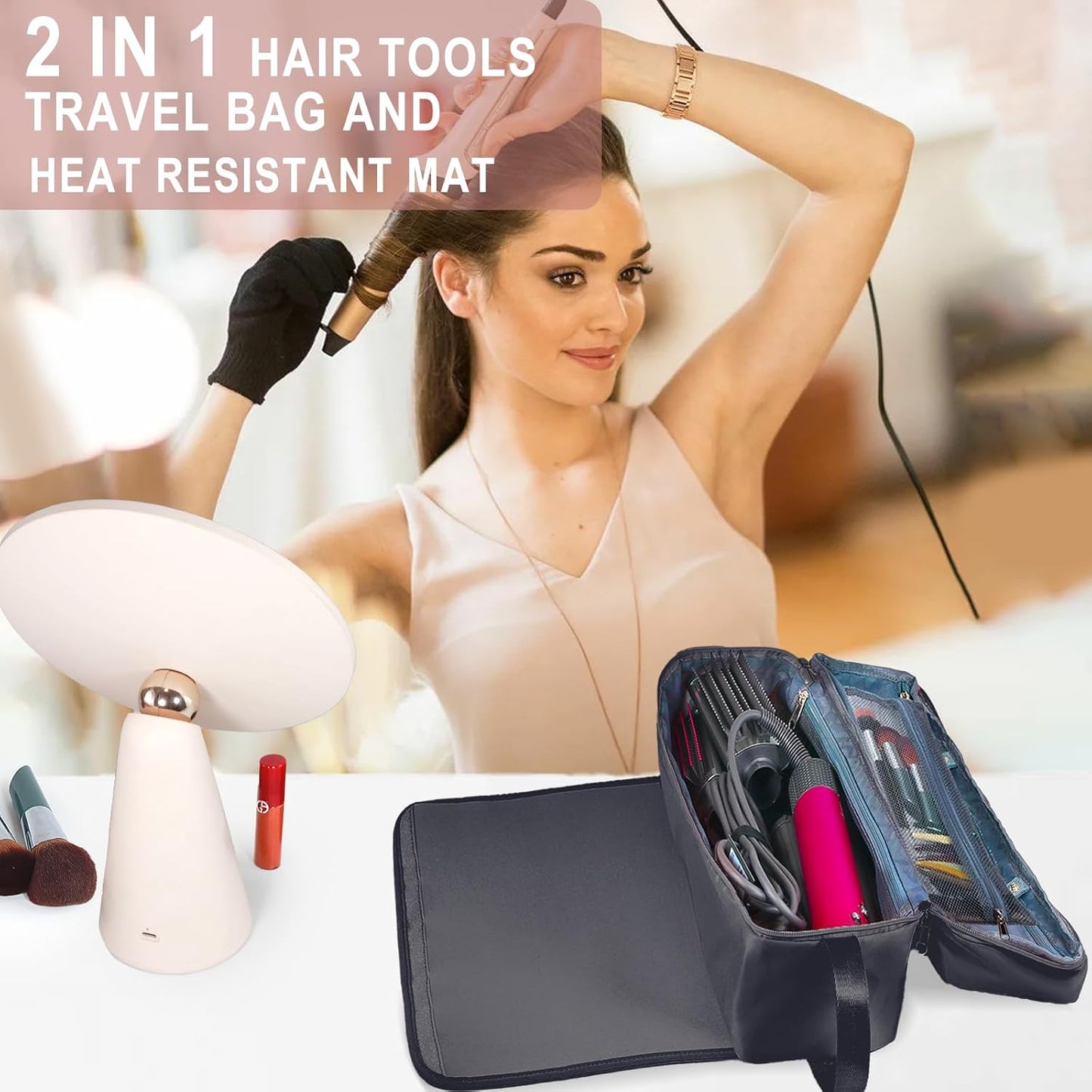 Hair Tools Travel Bag - Heat Resistant Mat & Storage Case for Hair Dryer, Flat Iron, Curling Iron | Essential Haircare Accessories for Women
