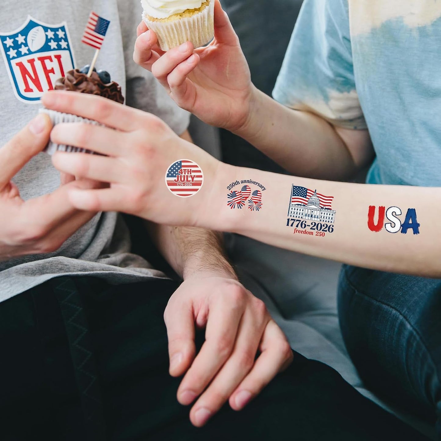 Temporary Tattoos - 250th Anniversary US Flag Designs | 80 Patriotic Stickers for Teens & Adults