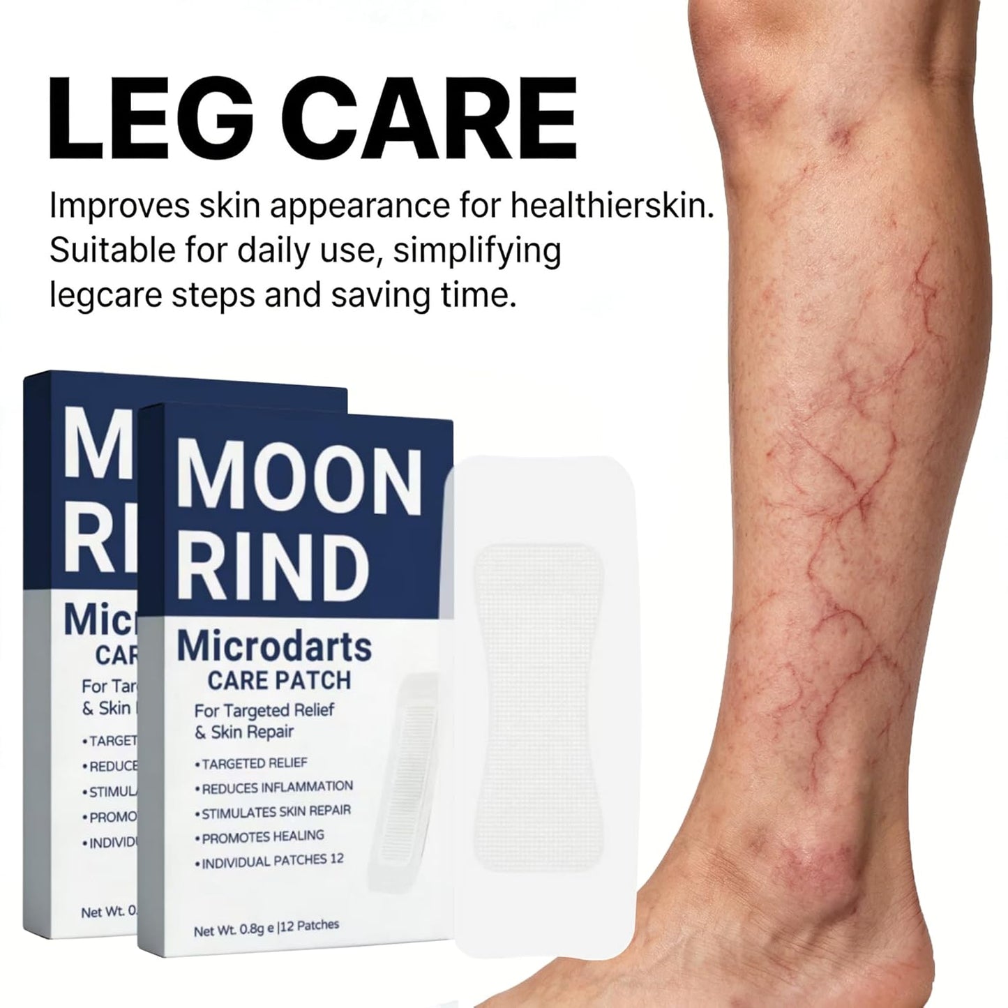 Moon Rind VeinTarget Microdarts Patch - Relieve Leg Discomfort & Hydrate Skin | 2 Patches