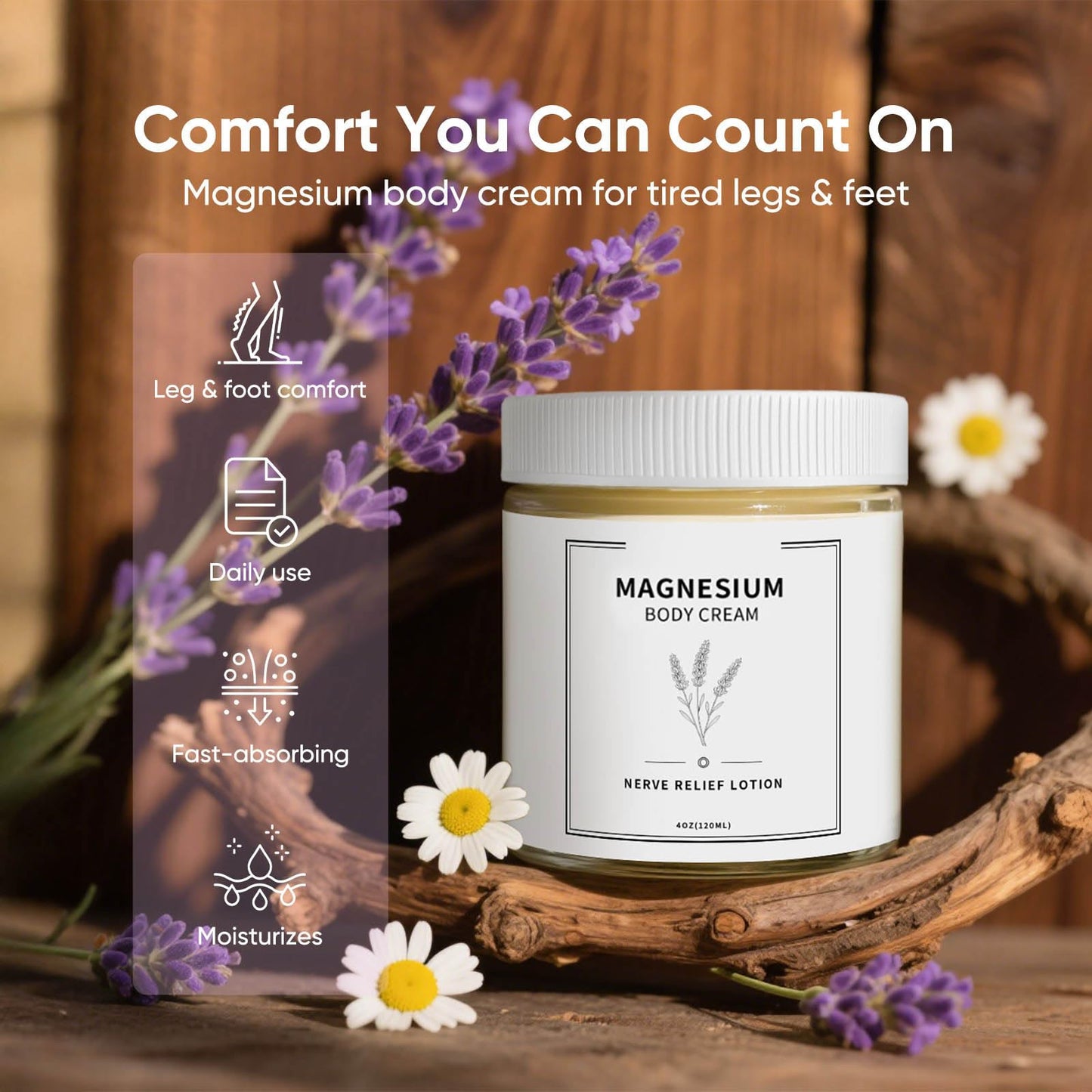 HABOHUSE Neuropathy Cream, Nerve Relief Body Lotion with Magnesium Chloride, Menthol & Arnica, for Foot & Leg Skin Care, Fast-Absorbing Non-Greasy Moisturizing Formula, 120 ml
