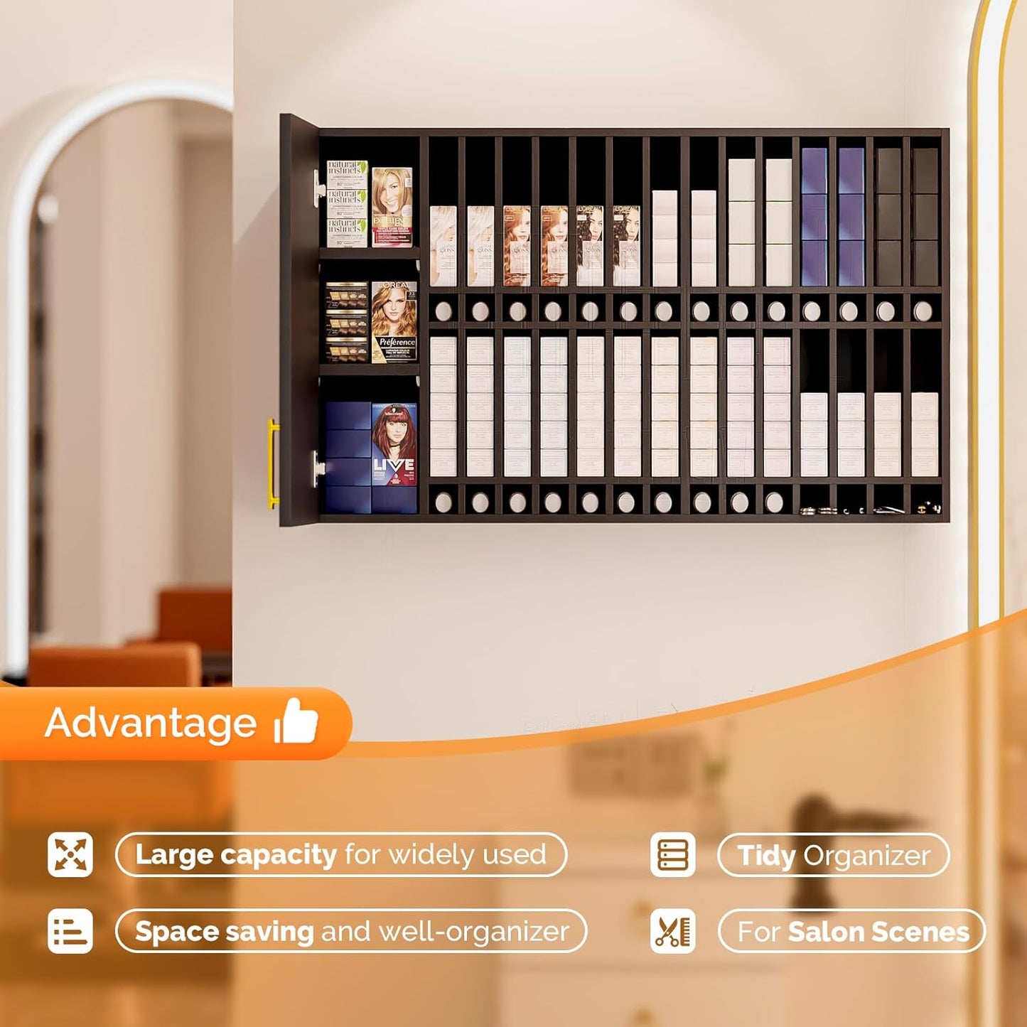 OmySalon Wall Mounted Salon Station - Hair Color Rack Organizer with Adjustable Shelves | Black