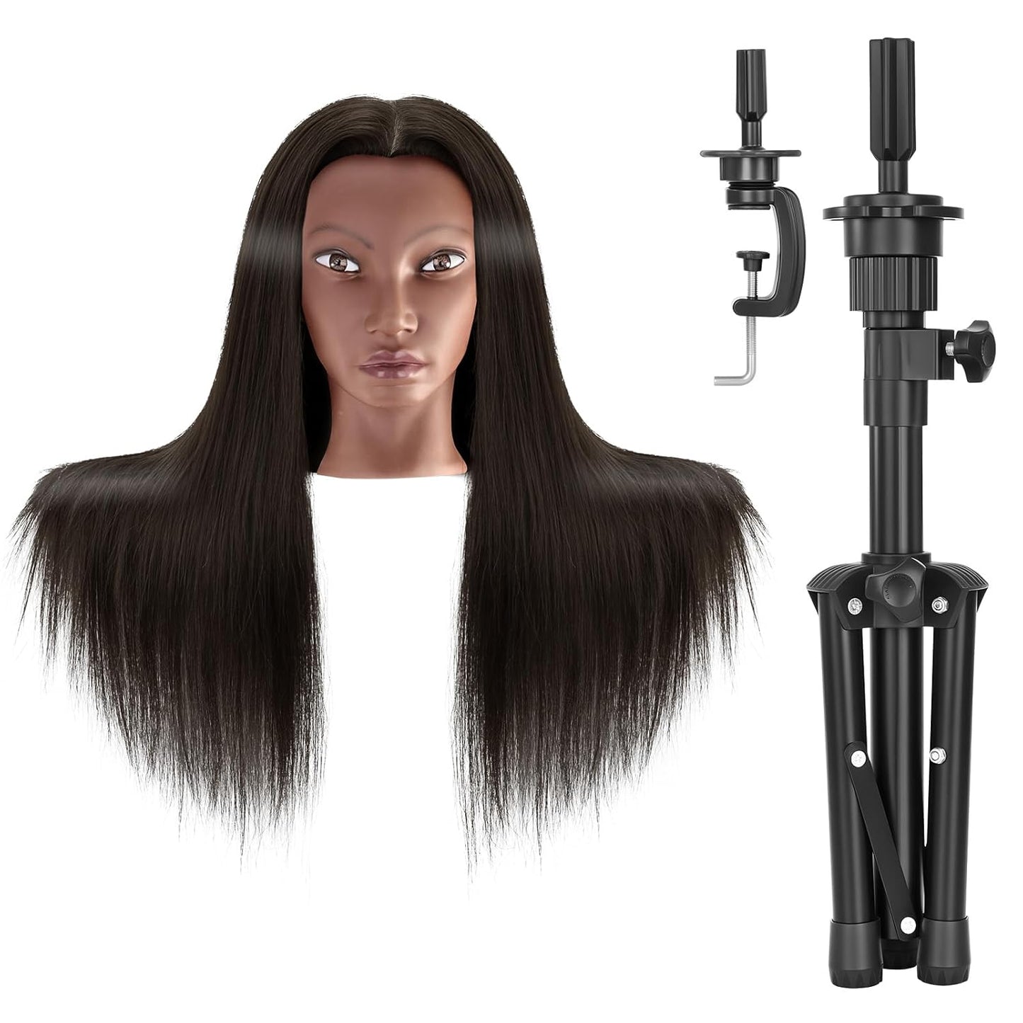 Afro Mannequin Head - 20” Human Hair Cosmetology Doll with Tripod Stand | Ideal for Hairdresser Practice & Braiding