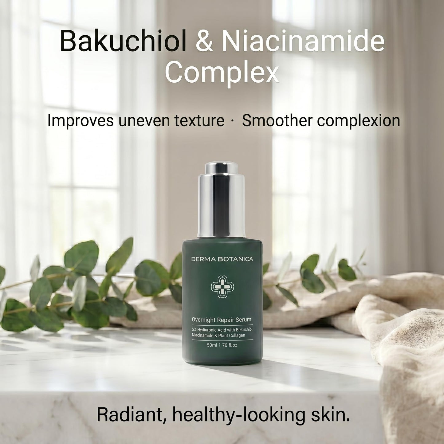 Derma Botanica Overnight Repair Serum, One formula replaces 3 serums.