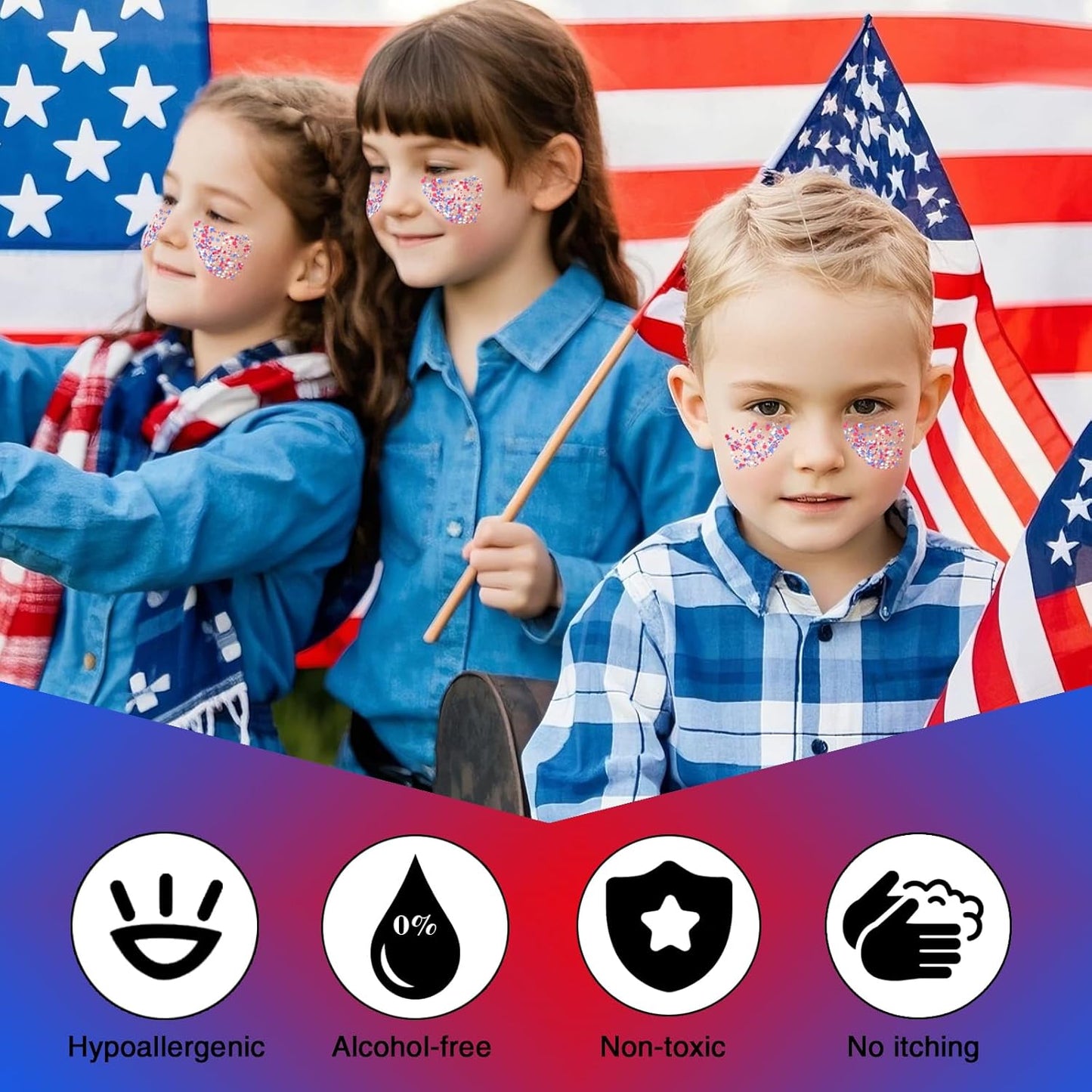 Patriotic Body Glitter Set - Red, White & Blue USA Flag Face Glitter with Glue | 4 Holographic Jars for 4th of July Outfits
