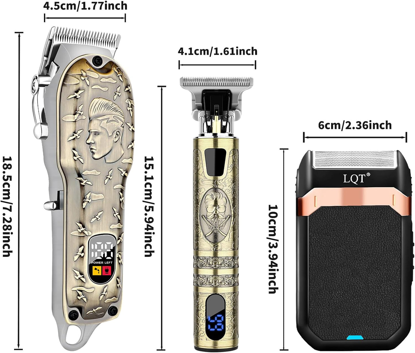 Professional Barber Kit - Cordless Hair Clipper, Trimmer & Shaver Set with LED Display | USB-C Rechargeable, Low Noise, Grooming Gift for Men (Bronze)