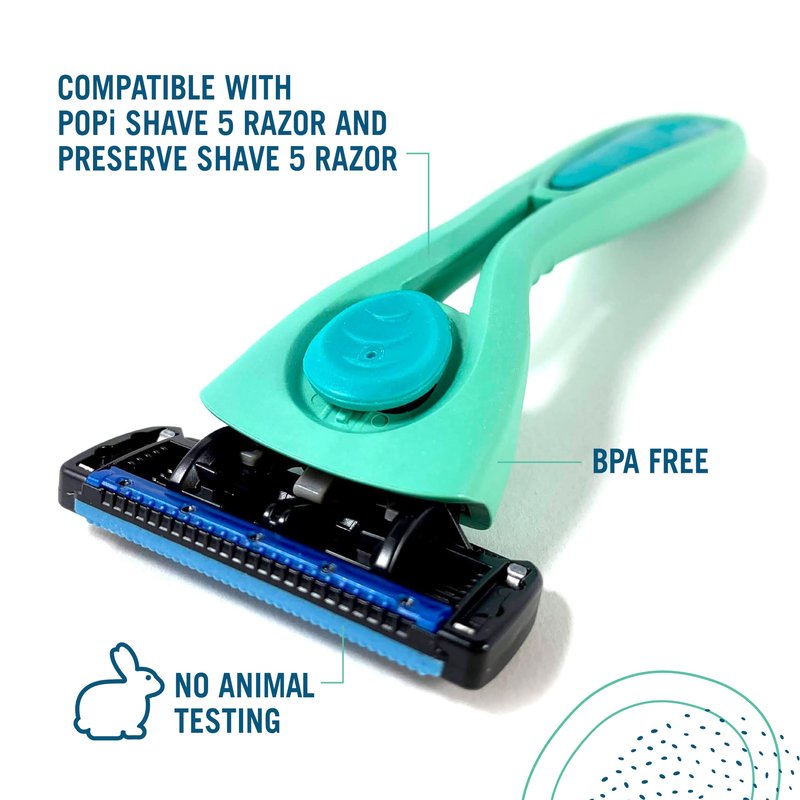 Preserve Shave 5 Five Blade Refillable Razor, Made from Recycled Materials, Neptune Green