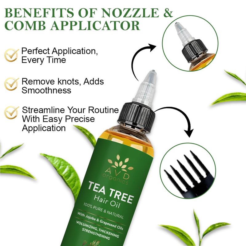 AVD ORGANICS Tea Tree Oil for Hair & Scalp 120 ML | 100% Pure and Natural Tea Tree Hair Oil | Soothes Itchy Scalp | Moisturize Skin Strengthen Hair | Ideal for Both Men and Women | 4 fl oz