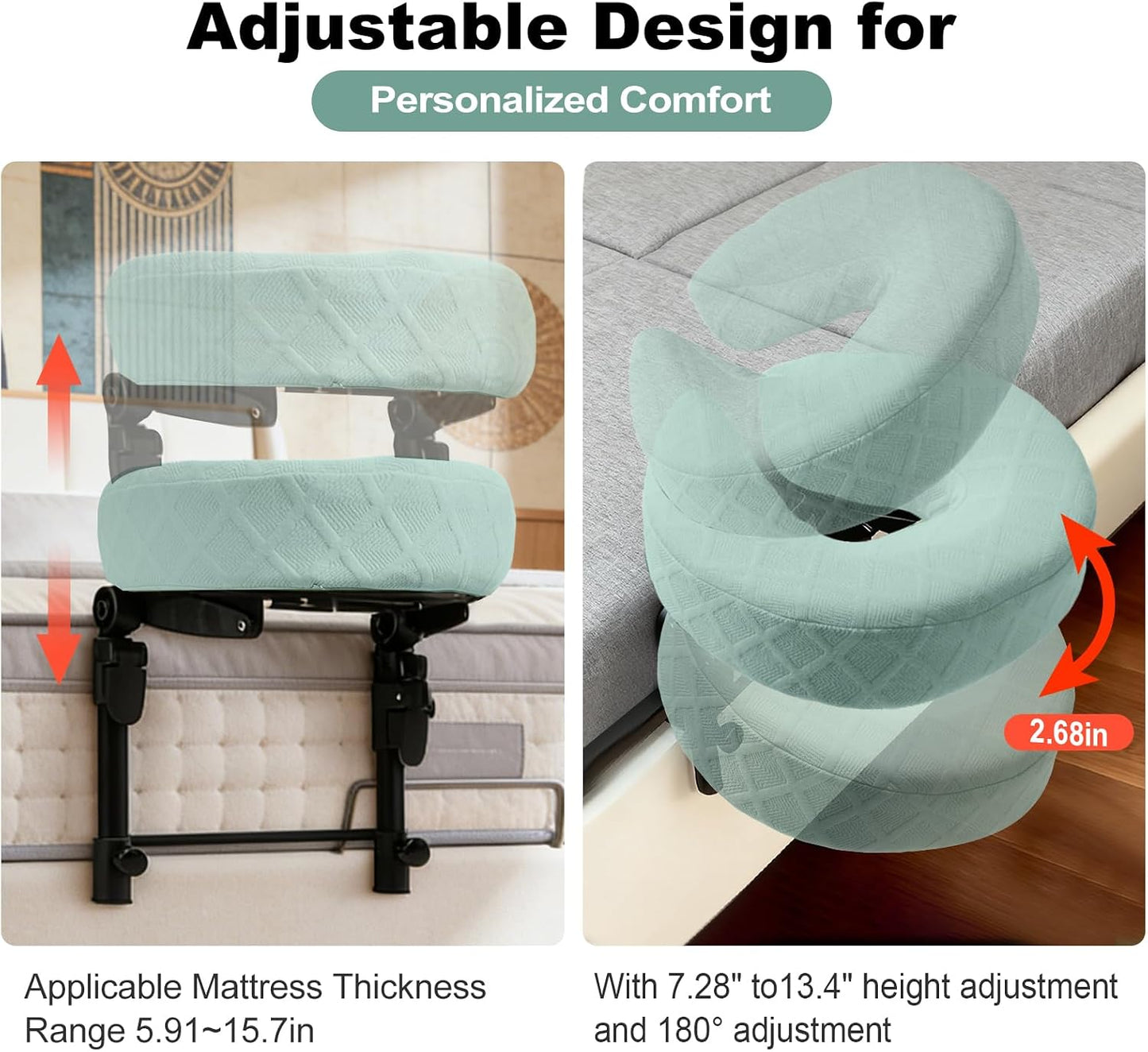 Massage Headrest for Bed - Adjustable Height Memory Foam Face Cradle | Washable Pillowcase (Green)