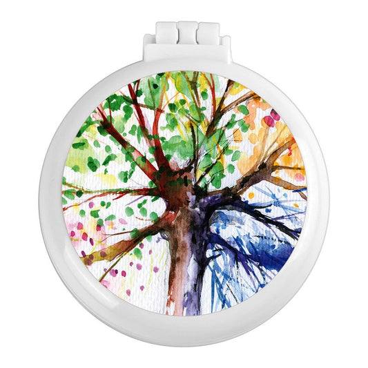 Mengduxd Mini Makeup Mirror Comb, Compact And Foldable, Portable, Women's Handbag Essential, Travel Essential Compact Comb (Colorful Trees)