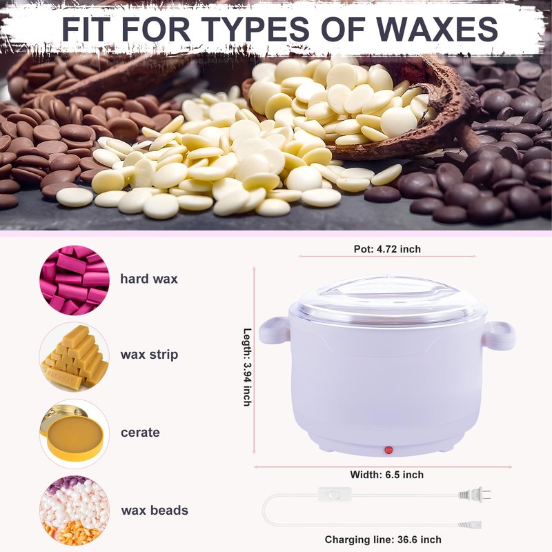 Wax Warmer for Hair Removal, 16.9oz Portable Electric Wax Heater Machine for Hard and Soft Wax Beads, Fast Heating for Home Gentle, Salon Warmer for Braizlian Waxing, Body, Bikini, Eyebrow, Purple