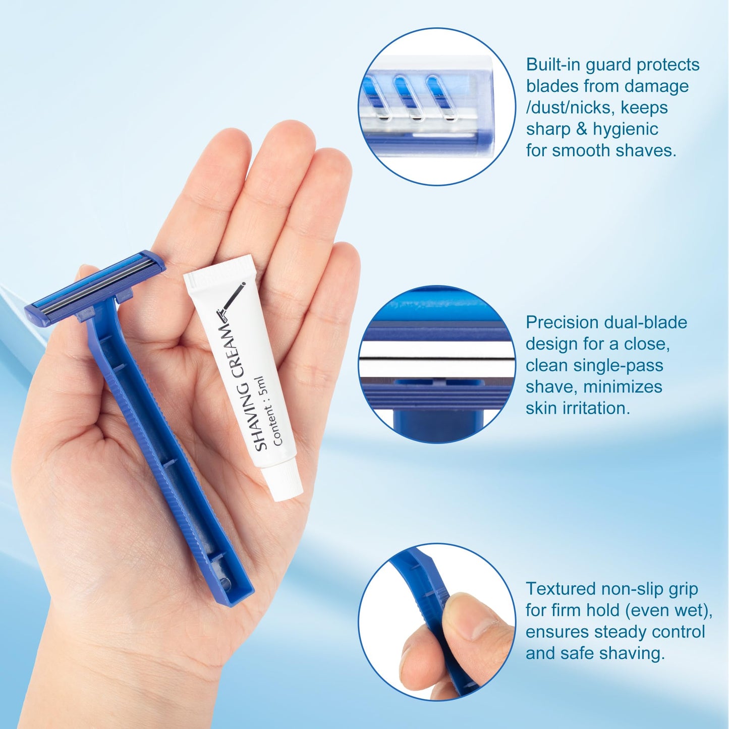 Lomgwumy Disposable Razors Bulk, Razors Individually Wrapped Bulk With Shaving Cream, For Hotels, Shelters, Homeless, Nursing Homes, Charities, Churches, Blue (30-PACK)